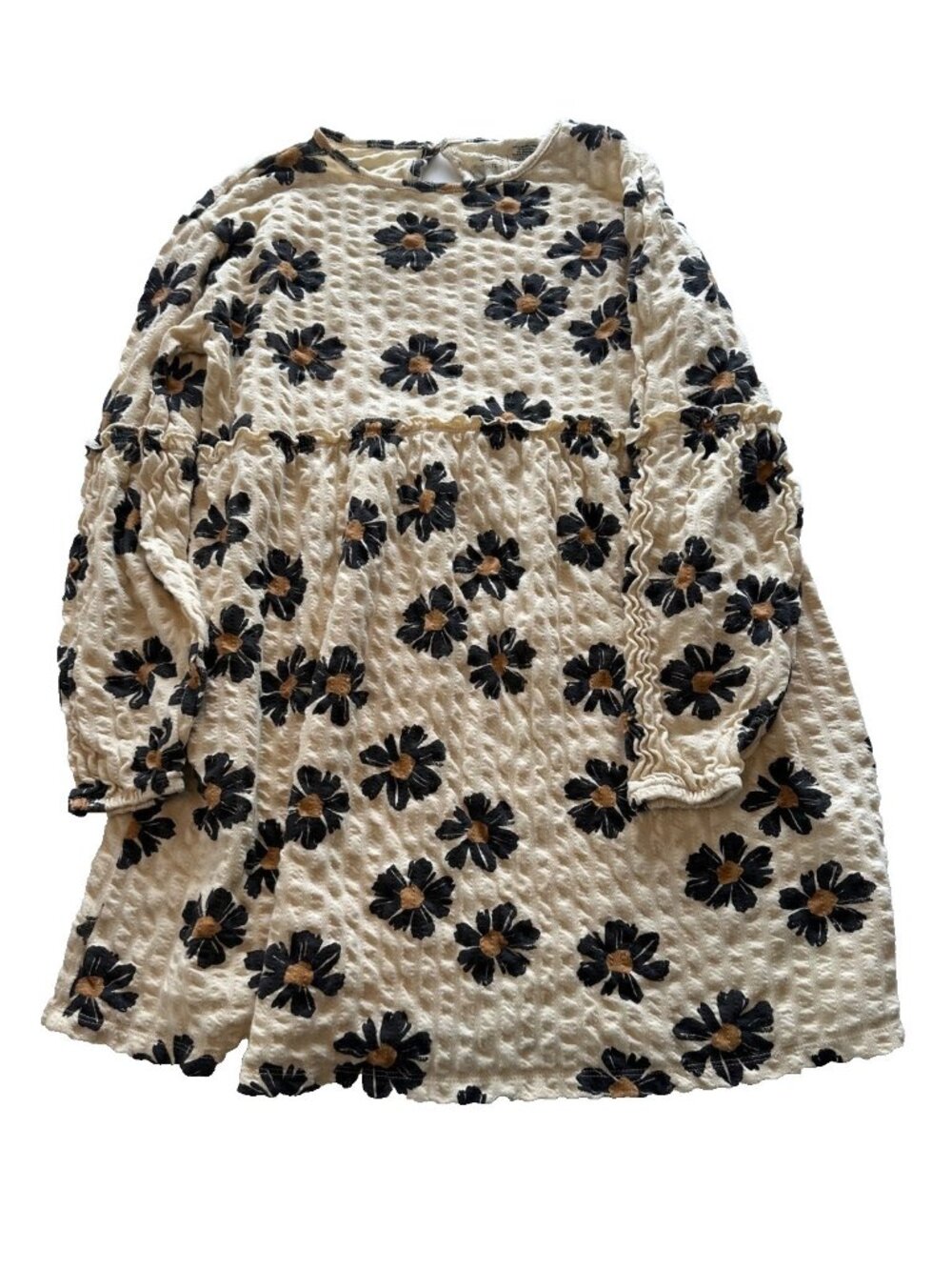 Little Co. Girls Sz 12 Cream and Black Textured Long Sleeve Baby Doll Dress